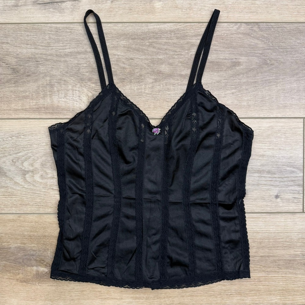 Vintage Y2K 90s Black Cami Top Lace Coquette‎ Sleeveless Whimsygoth